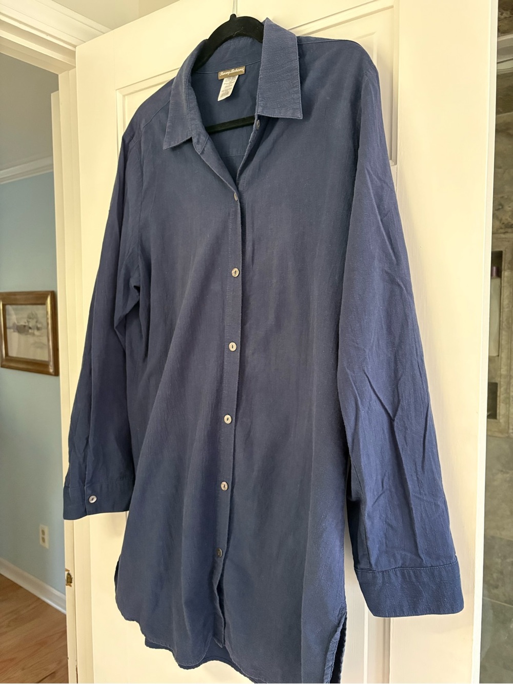 Tommy Bahama Long-Sleeve Button-Up Shirt/cover up navy blue sz XL